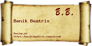 Benik Beatrix névjegykártya